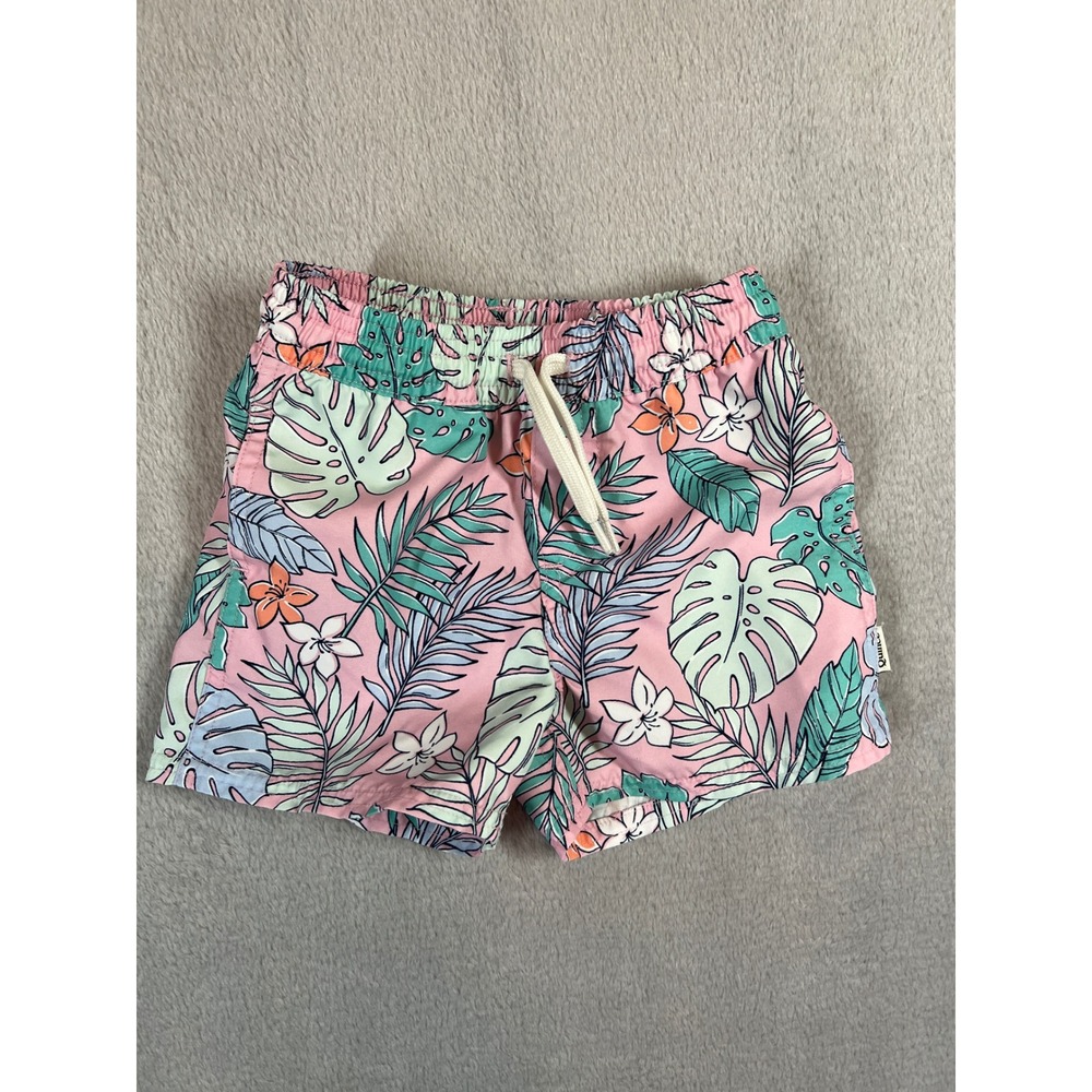 Quince Toddler Pink Tropical Floral Mesh Lined Swim Trunks 12-18M
